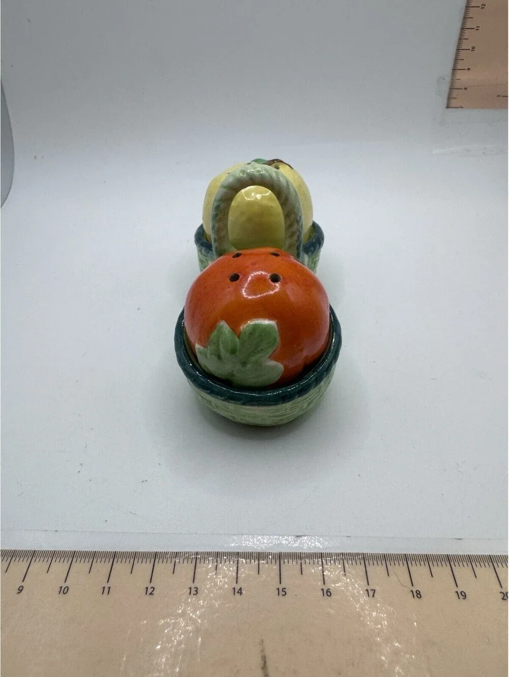 Vintage Salt & Pepper Shakers Occupied Japan Orange & Apple In A Basket 3 Piece